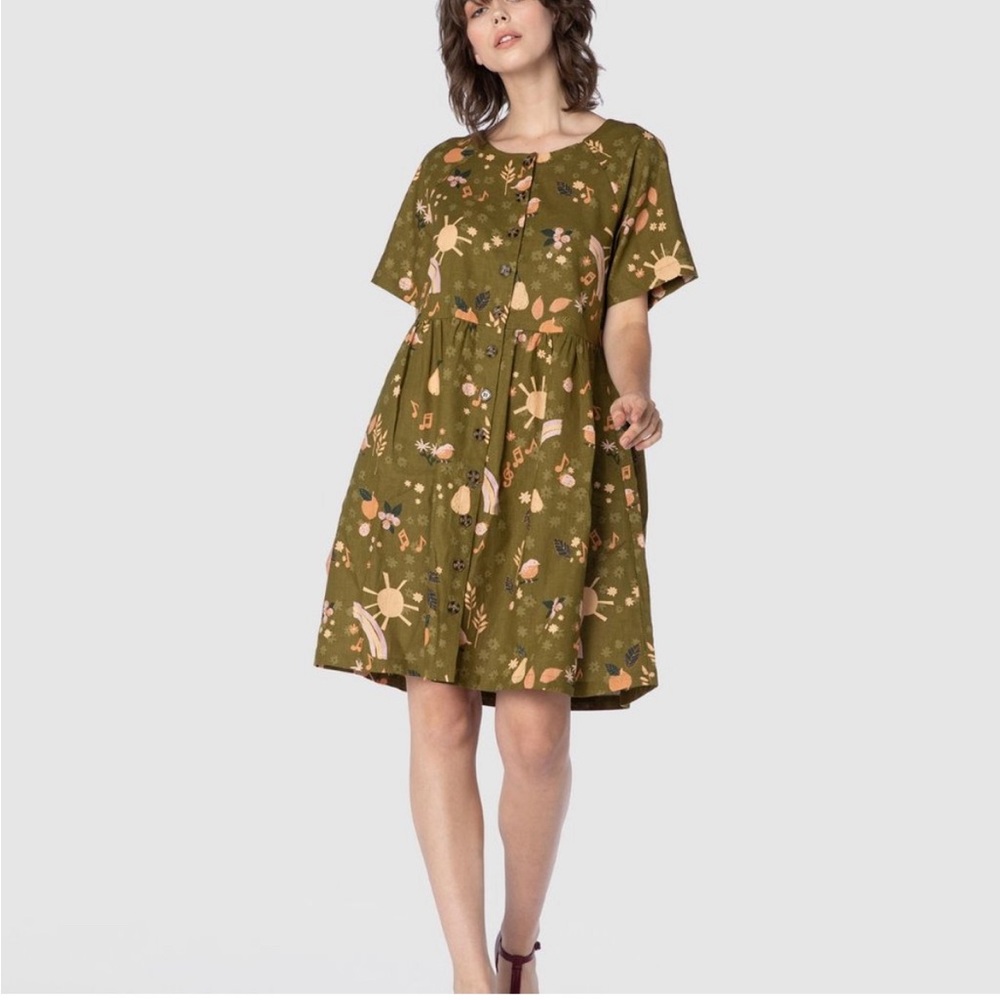MODCLOTH X PRINCESS HIGHWAY Linen Autumn Picnic Dress. Size 14